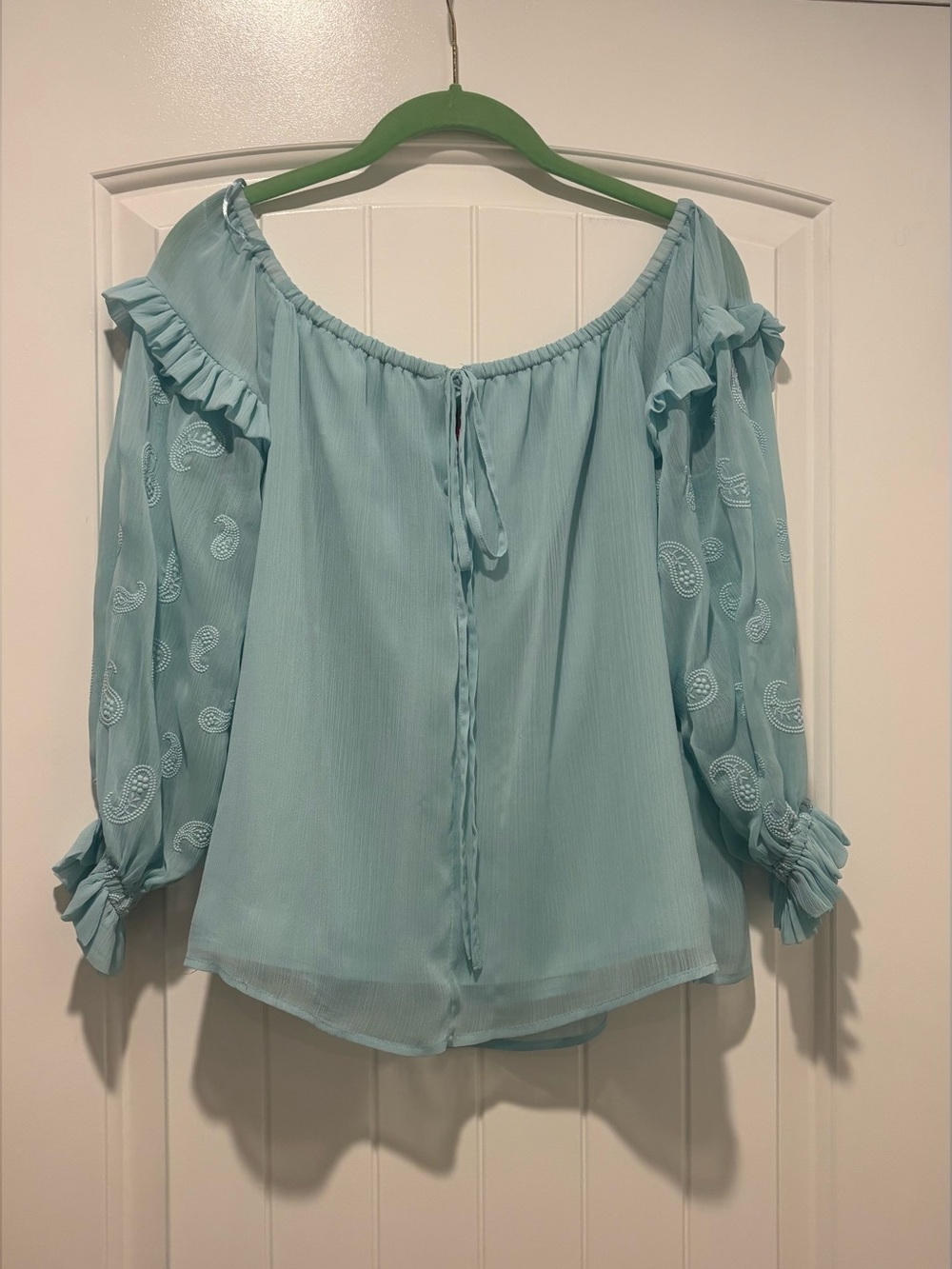 Vince Camuto petite small women’s blouse, mint blue, fully lined
